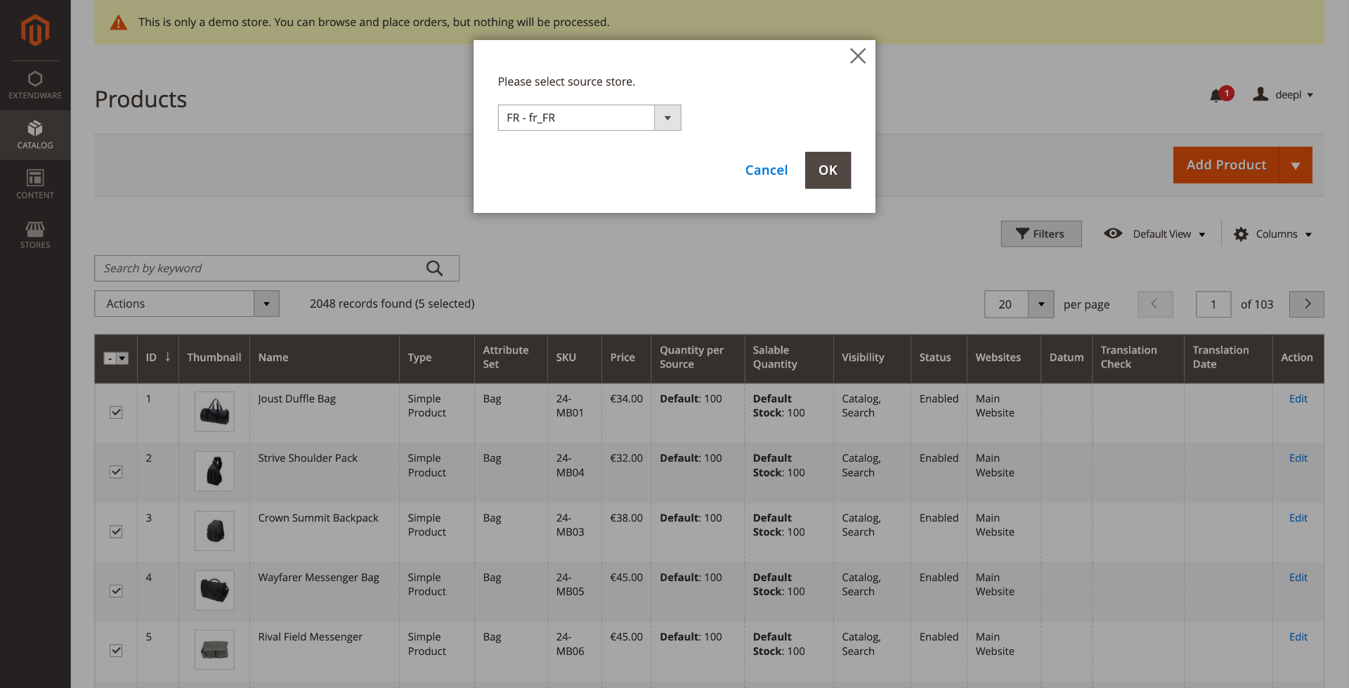 Select the source store you wish to use for the translations. Handy, if your main store is not the one with the best texts. 