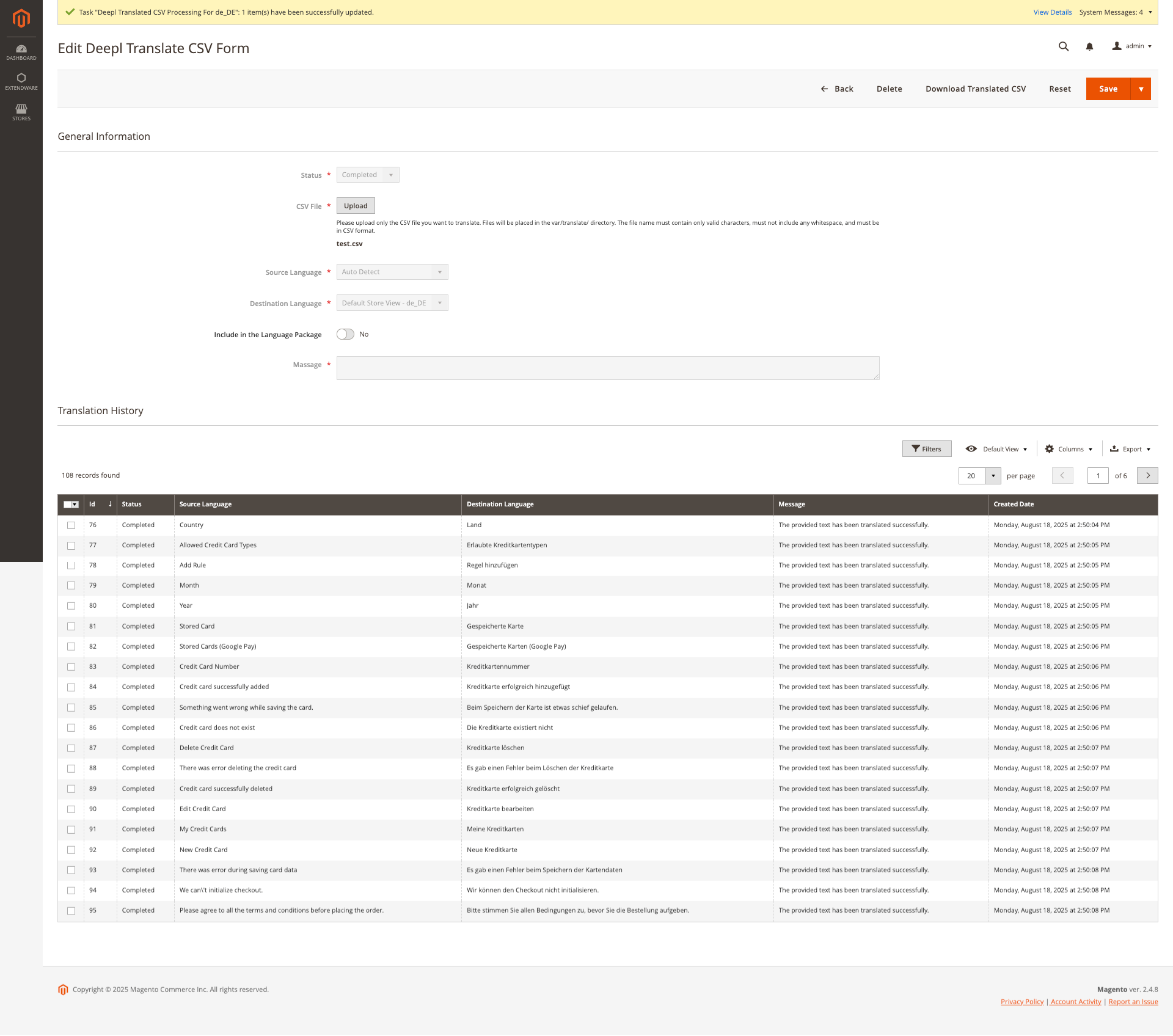 Edit Deeplate Translate CSV Form Status : Completed